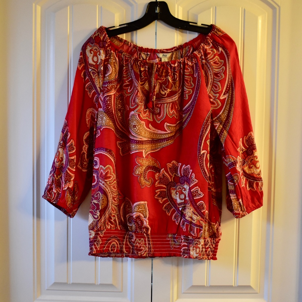 Bass Red Paisley Boho Top Size L